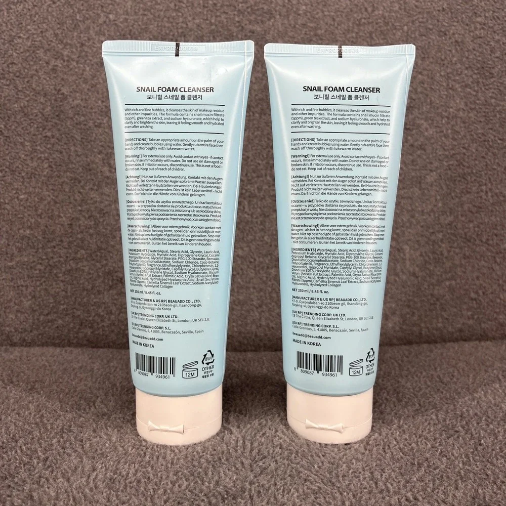 2x BONNYHILL Snail Foam Cleanser + Hyaluronic Acid 8.45 oz / 250 ml‎ Made Korean